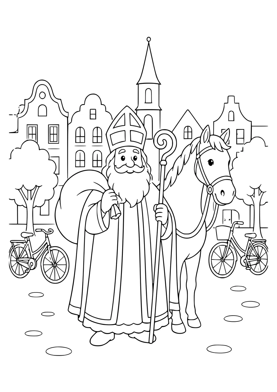 Saint Nicholas sur la place gratuit à imprimer