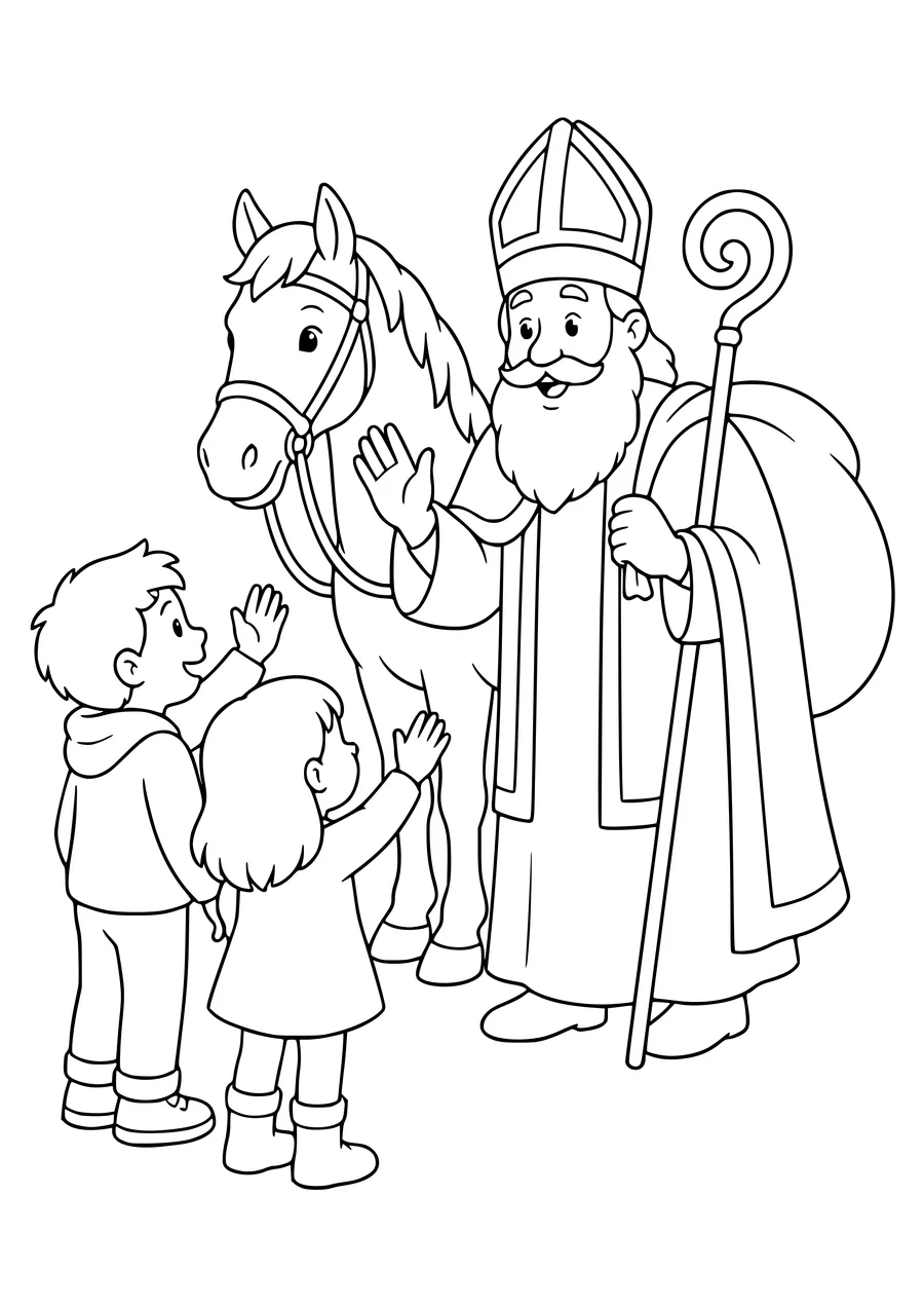saint nicholas with children coloring page