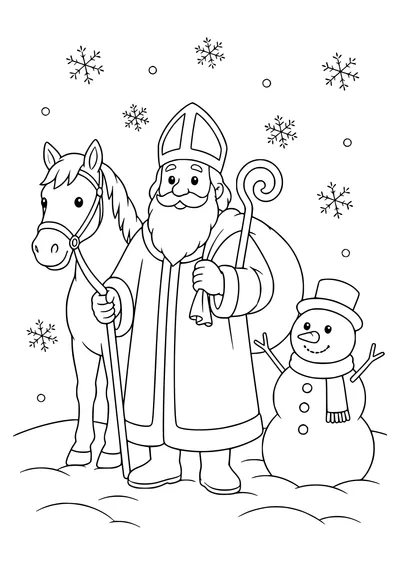 Saint Nicholas im Winter kostenlos zum Ausdrucken