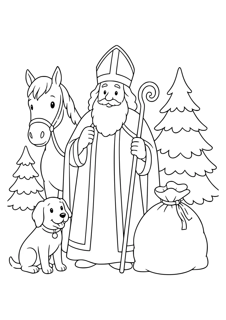 saint nicholas with animals coloring page