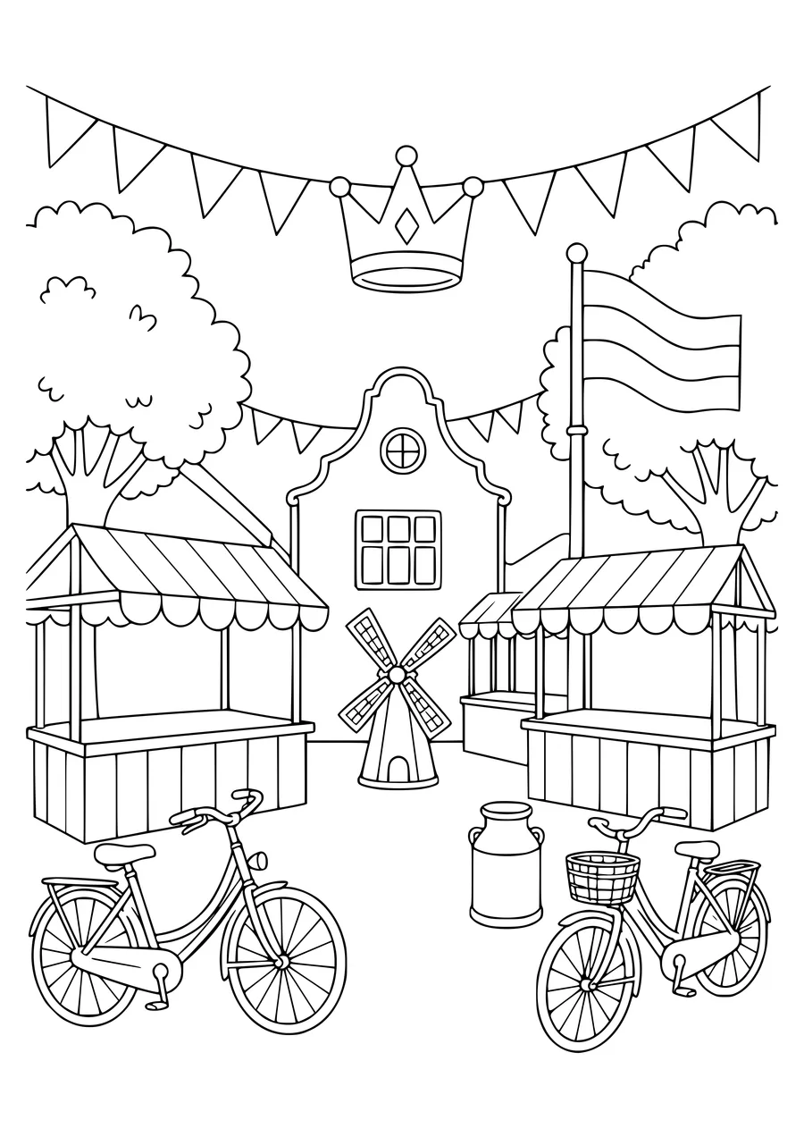 koningsdag op de markt kleurplaat