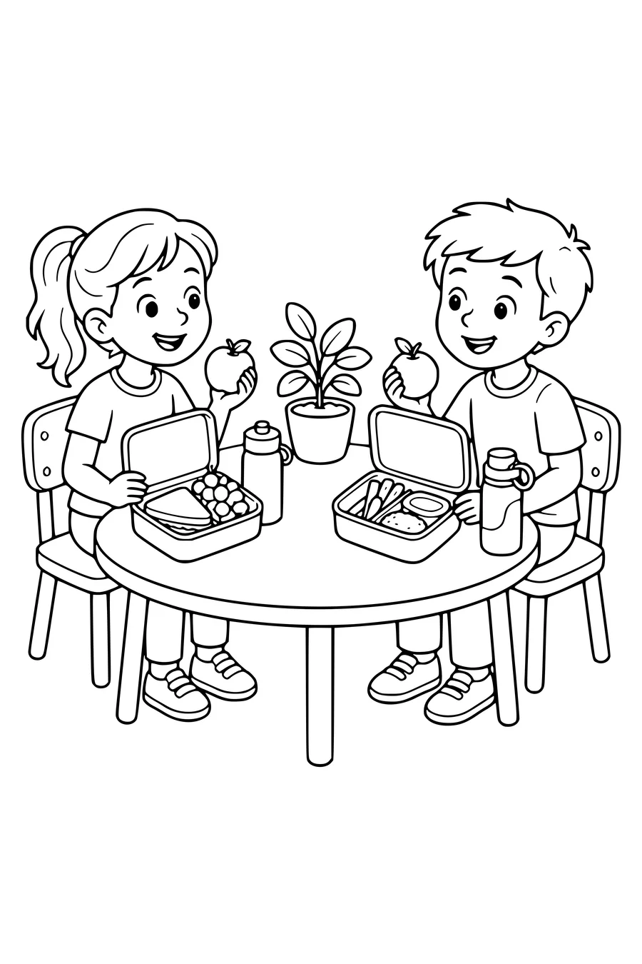 Gratis printbare school kleurplaat van lunchpauze in het klaslokaal in de klas