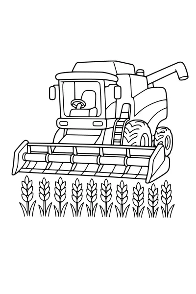 Printable coloring page of combine harvester in the field
