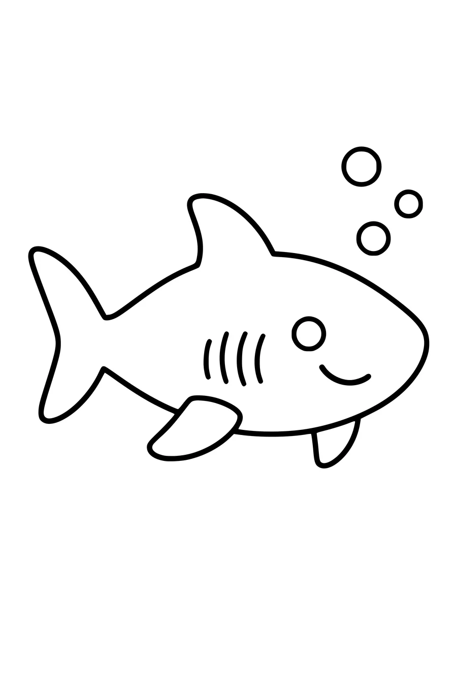 Printable coloring page of easy friendly shark