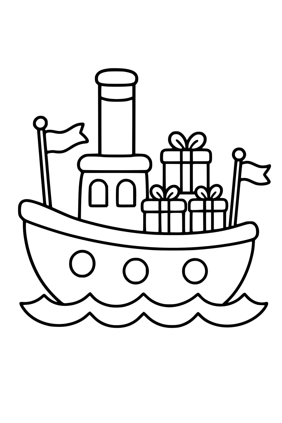 coloriage bateau à vapeur facile avec trois gros paquets