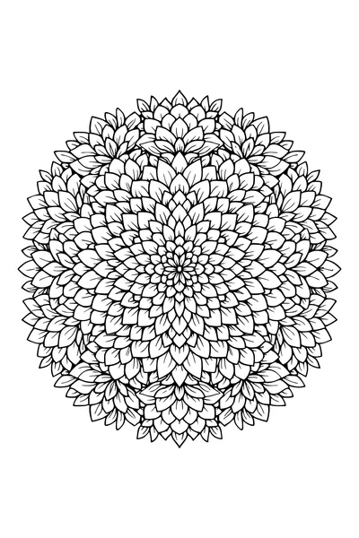Coloring page of a dense mandala made of concentric flower rings