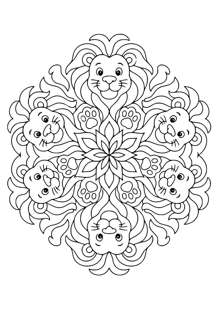 Lion mandala — page de coloriage gratuite à imprimer
