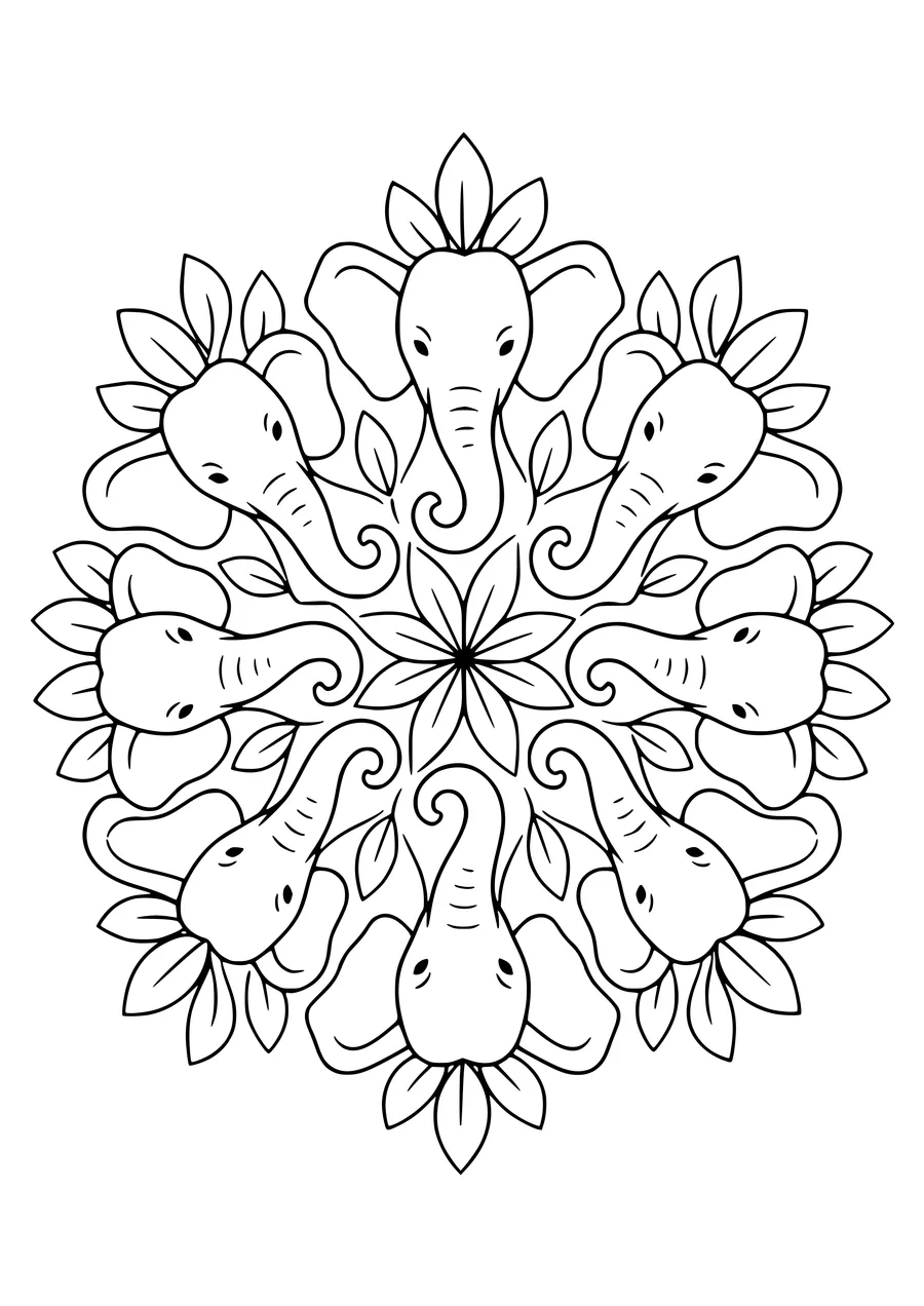 Elephant mandala — kostenloses Ausmalbild zum Ausdrucken