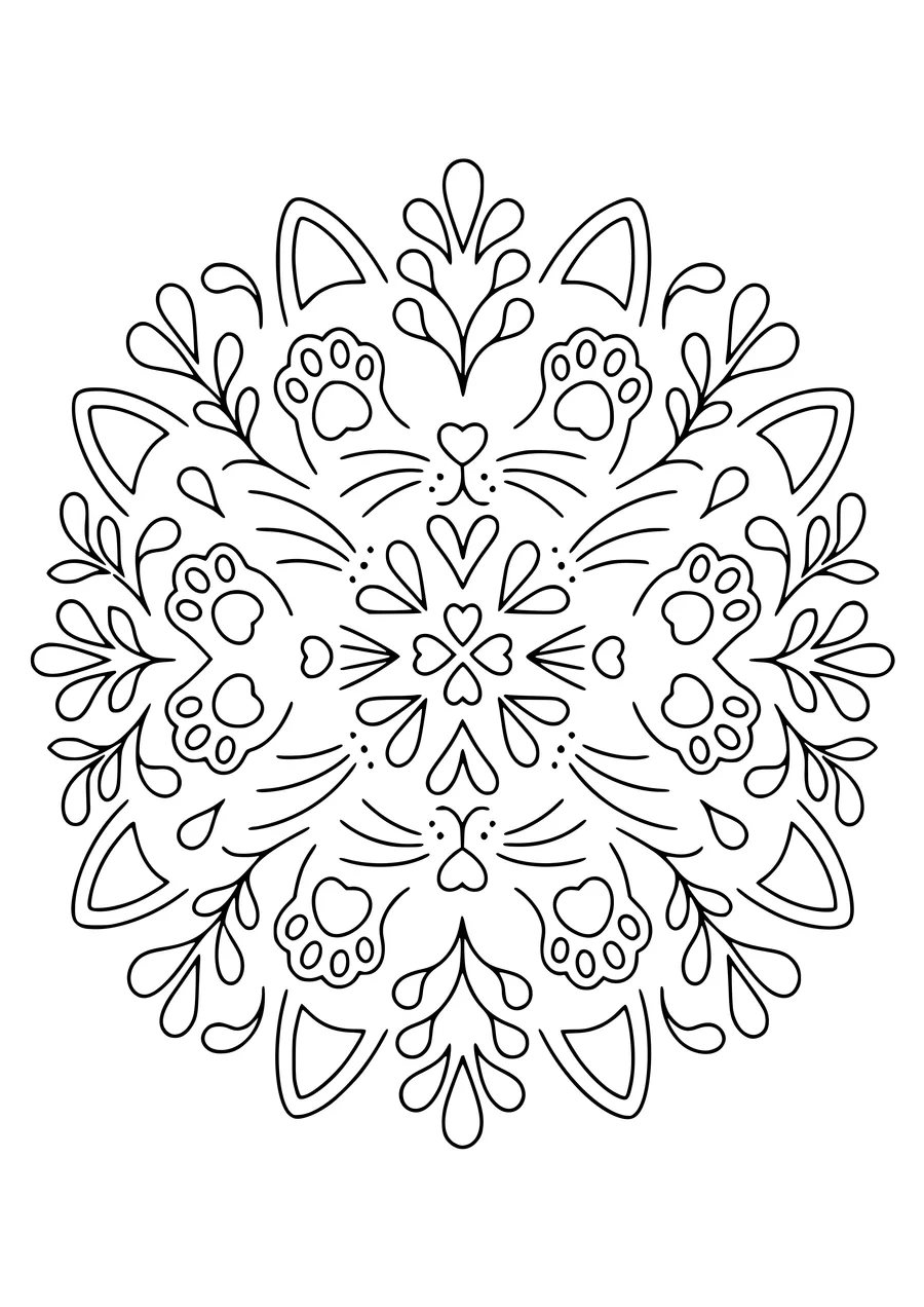 Kattenmandala kleurplaat
