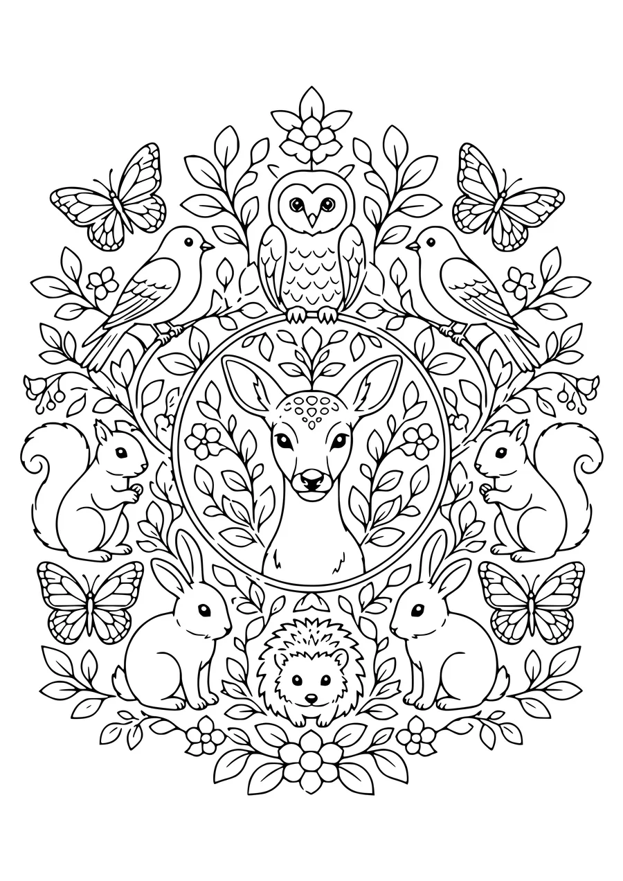 Butterfly animal mandala coloring page