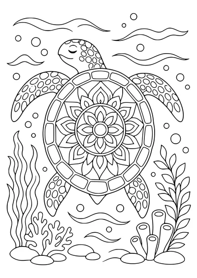 Sea turtle mandala coloring page