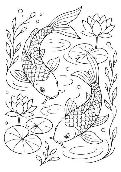 Adult koi pattern coloring page — kostenloses Ausmalbild zum Ausdrucken