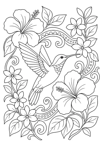 Adult hummingbird pattern coloring page — kostenloses Ausmalbild zum Ausdrucken