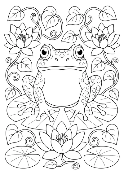 Adult frog pattern coloring page — kostenloses Ausmalbild zum Ausdrucken