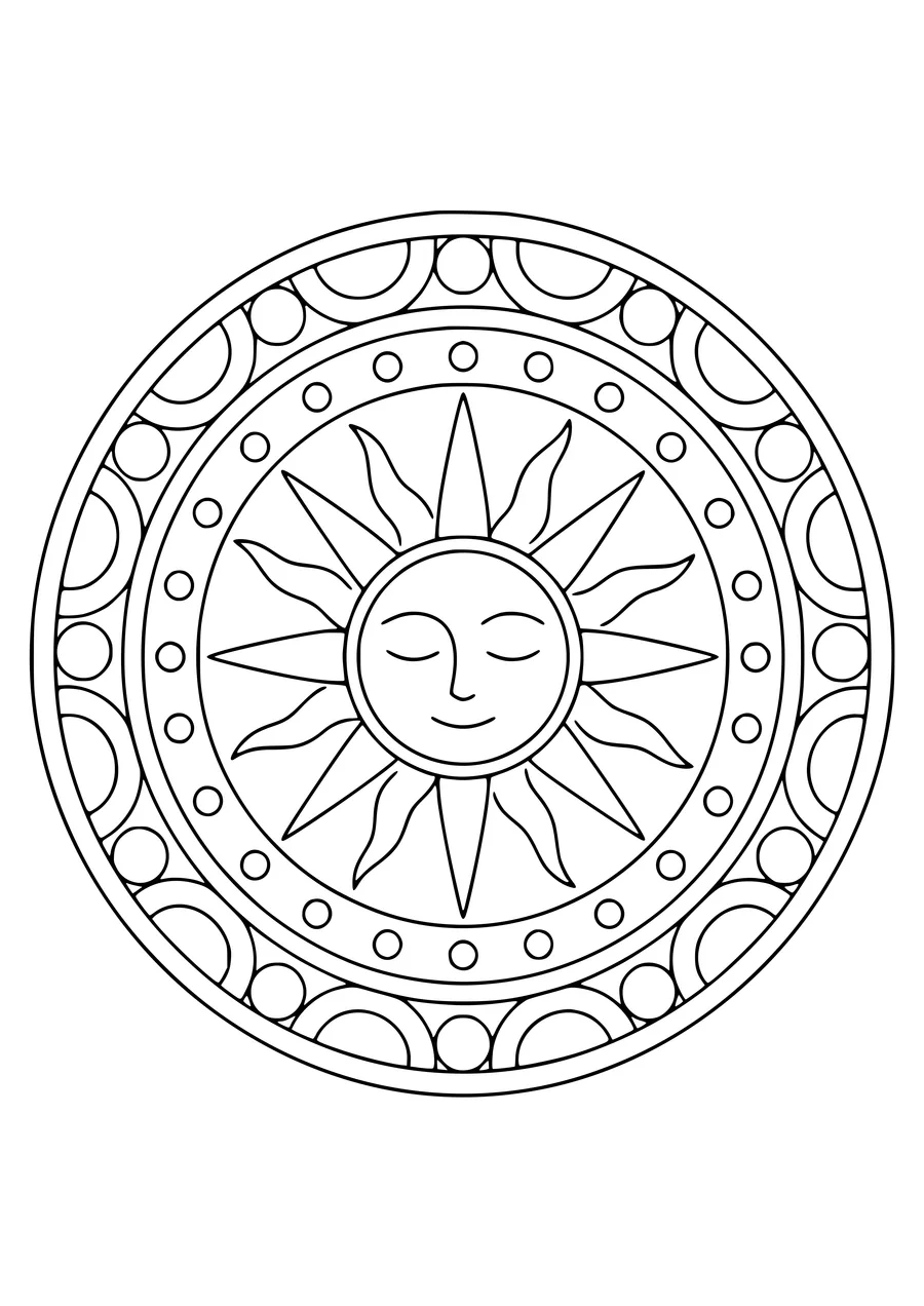 Sun wheel mandala — kostenloses Ausmalbild zum Ausdrucken
