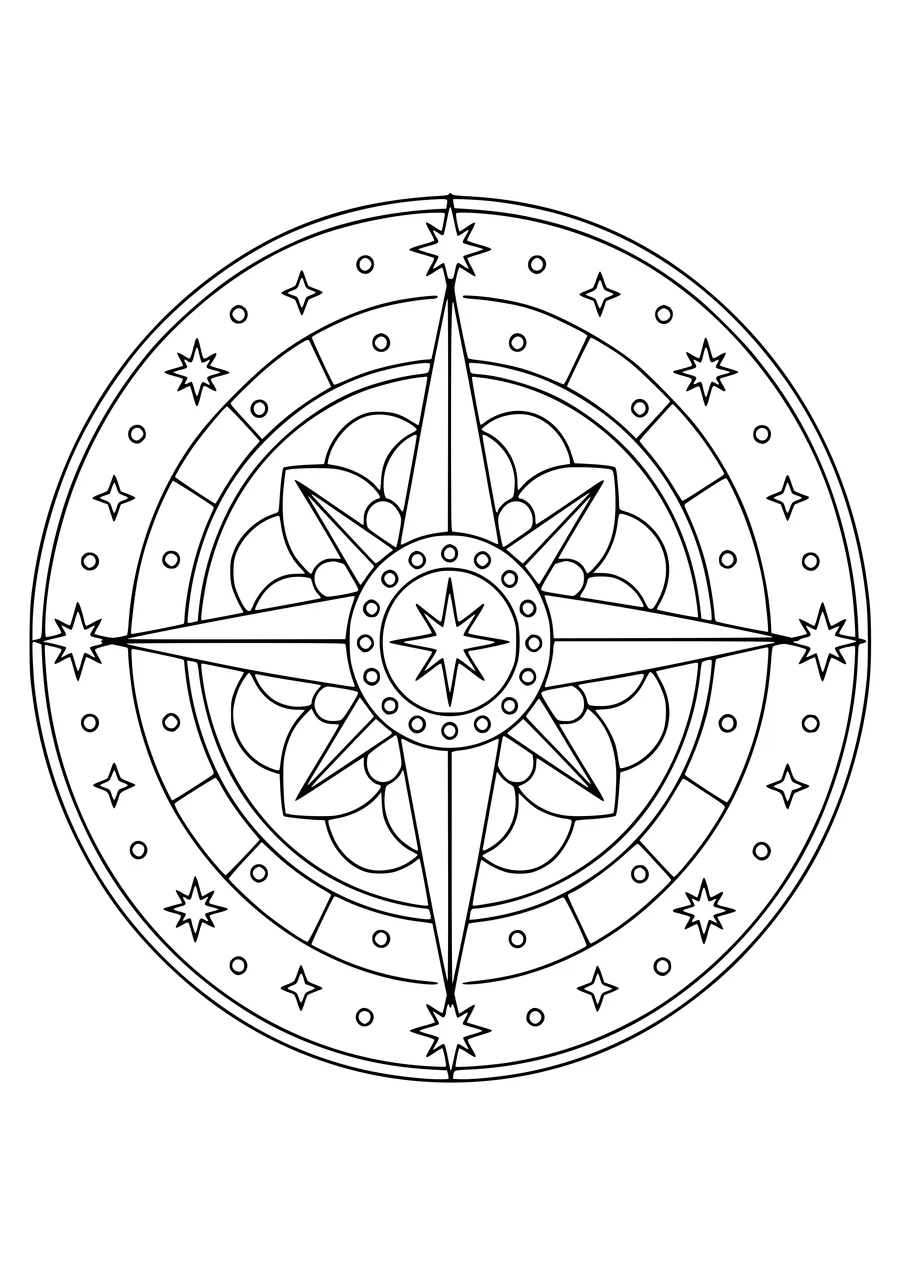 Compass mandala — kostenloses Ausmalbild zum Ausdrucken