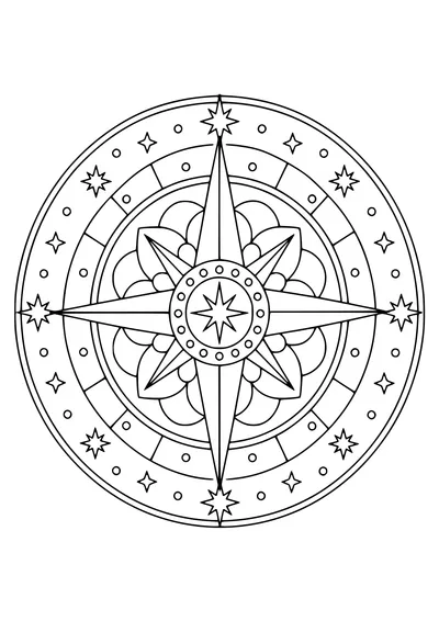 Compass mandala — kostenloses Ausmalbild zum Ausdrucken