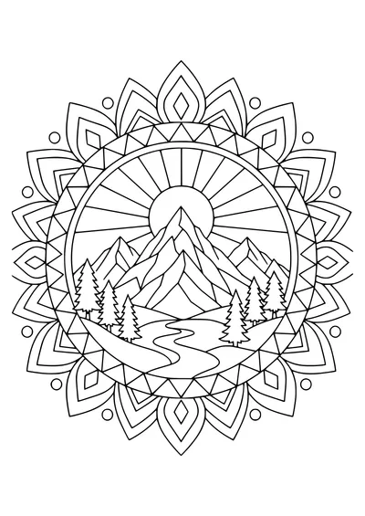 Mountain mandala — kostenloses Ausmalbild zum Ausdrucken