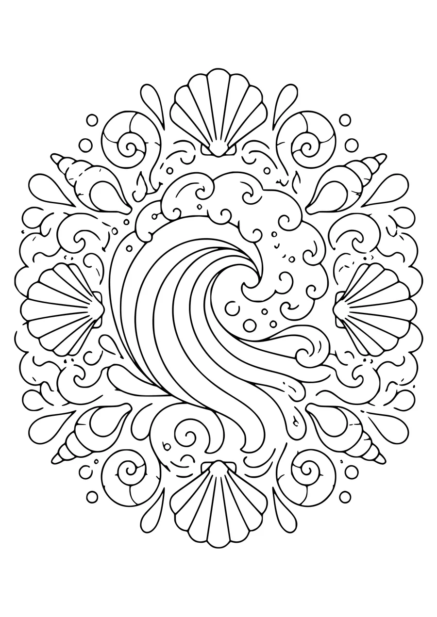 Sea wave mandala coloring page