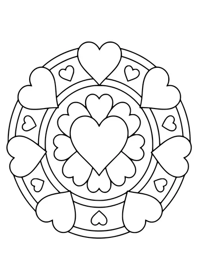 Easy heart mandala — kostenloses Ausmalbild zum Ausdrucken