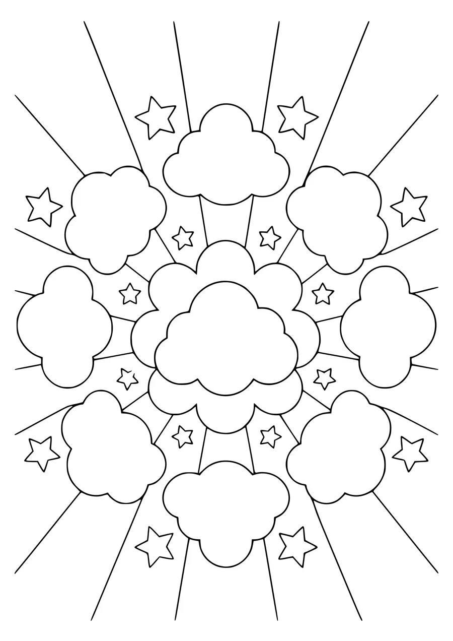Makkelijke Mandala Wolken kleurplaat