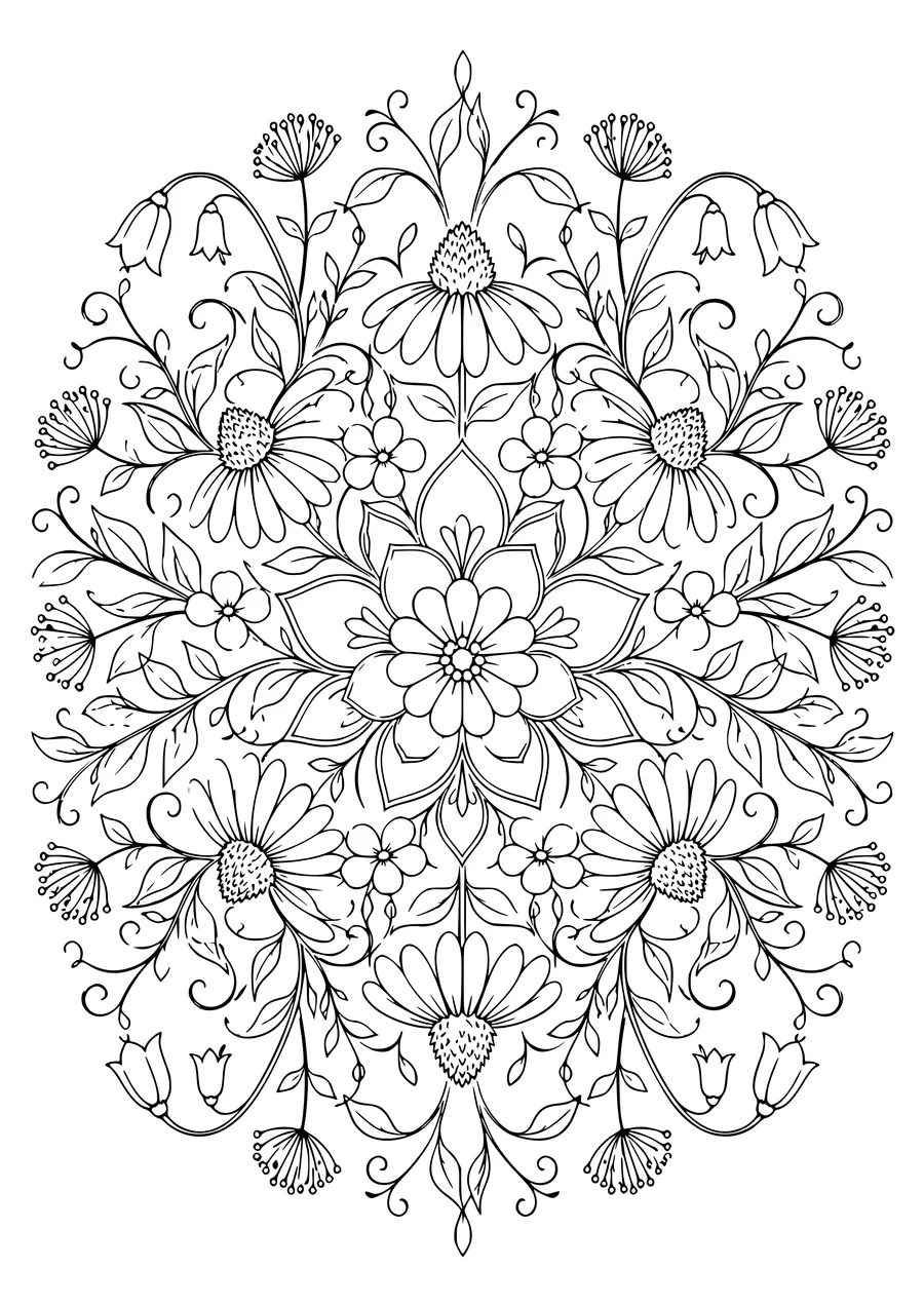 Difficult garden mandala — kostenloses Ausmalbild zum Ausdrucken