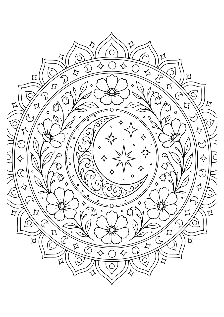 Adult night mandala coloring page