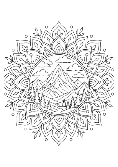 Adult mountain mandala — kostenloses Ausmalbild zum Ausdrucken
