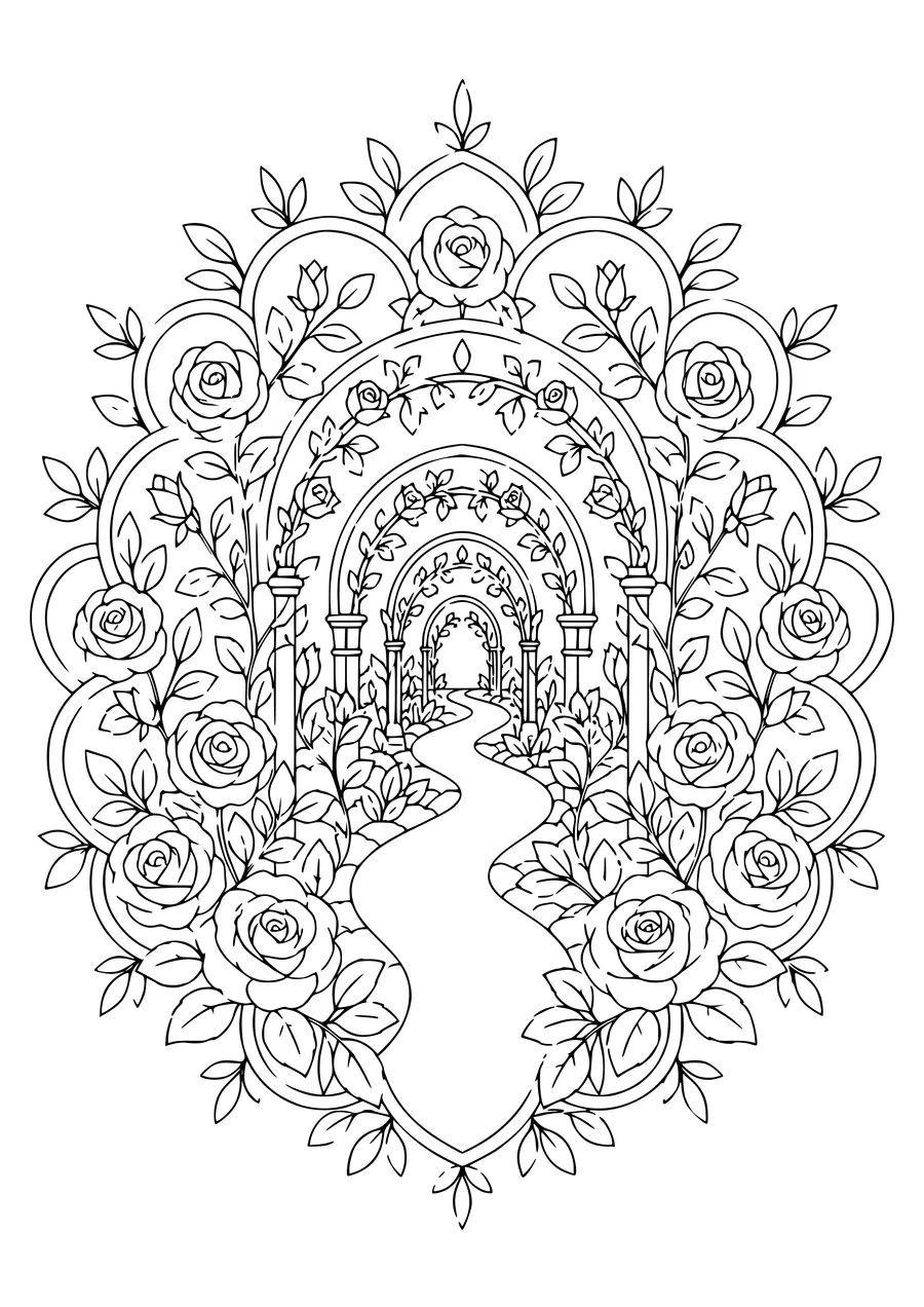 Adult garden path mandala coloring page