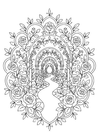 Adult garden path mandala — kostenloses Ausmalbild zum Ausdrucken