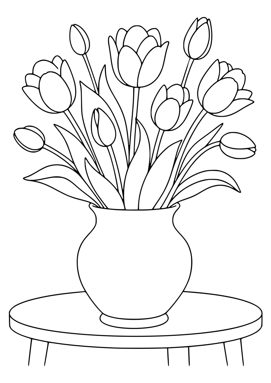Bloemen Tulpenvaas kleurplaat