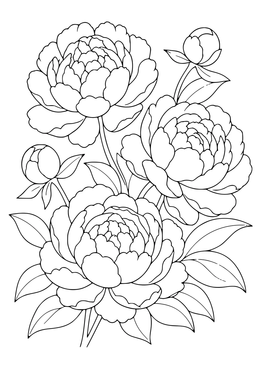 Peonies — page de coloriage gratuite à imprimer