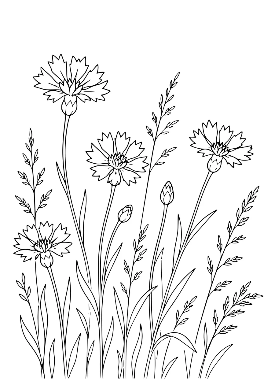 Bloemen Korenbloemen kleurplaat