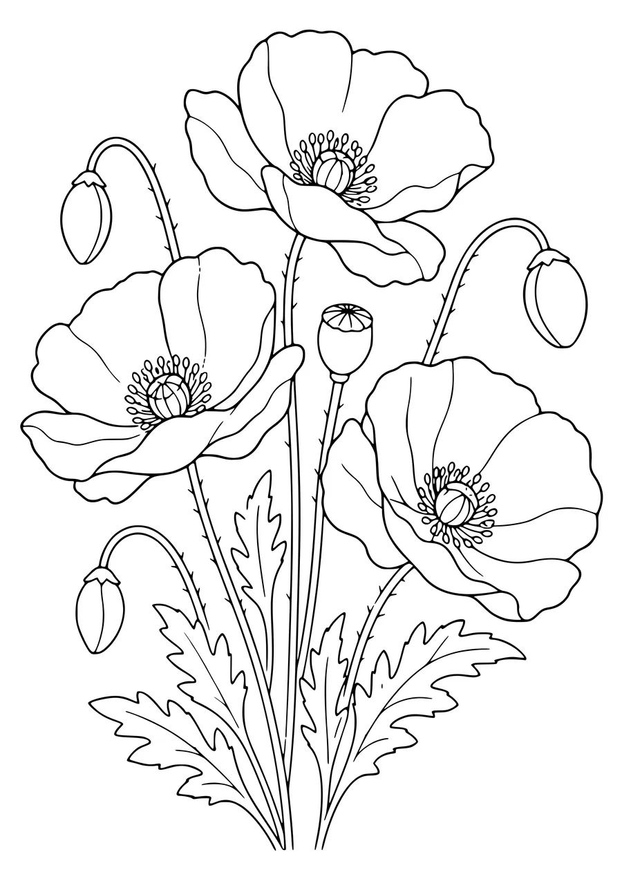 Bloemen Klaprozen kleurplaat