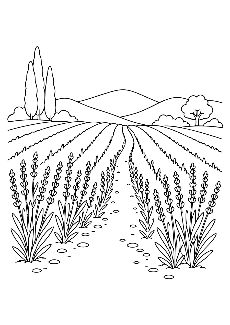 Bloemen Lavendelveld kleurplaat