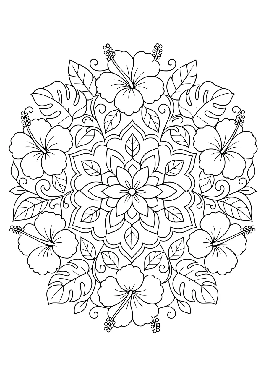 Bloemenmandala Tropisch kleurplaat