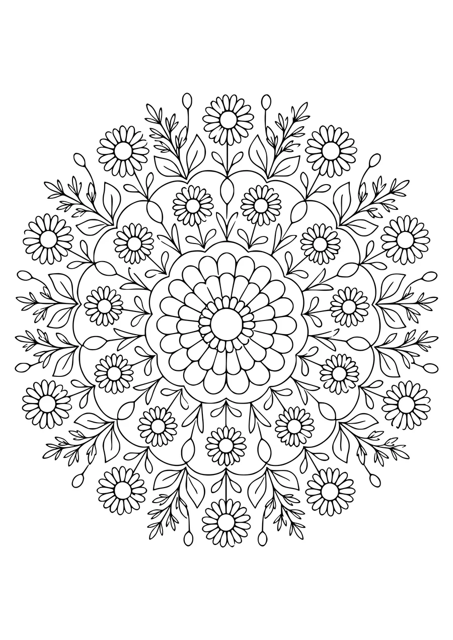 Chamomile flower mandala coloring page