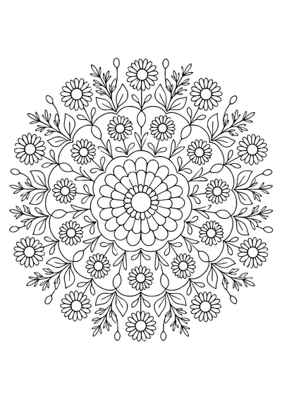Chamomile flower mandala — kostenloses Ausmalbild zum Ausdrucken