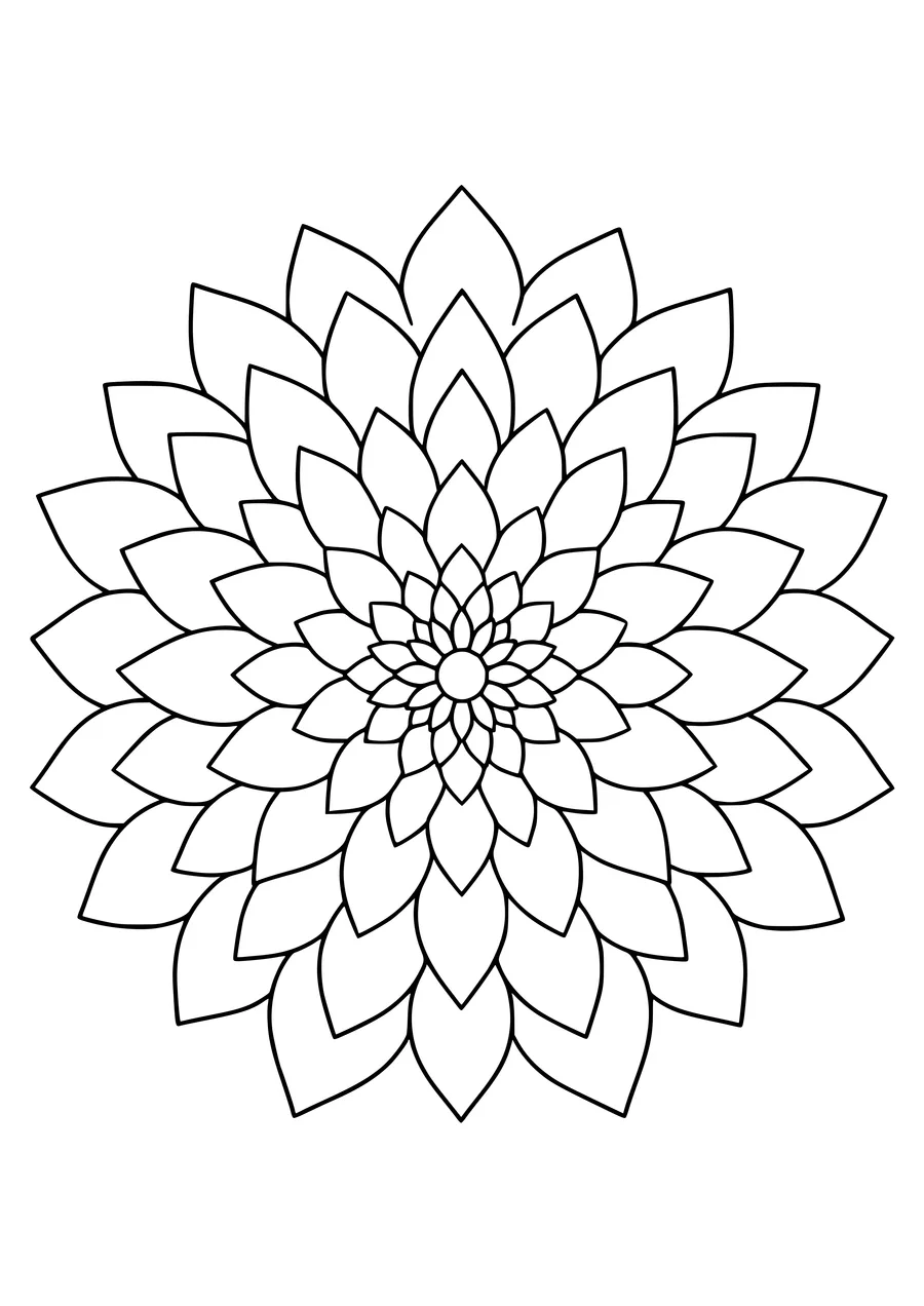 Dahlia flower mandala — kostenloses Ausmalbild zum Ausdrucken