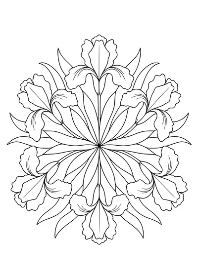 Iris flower mandala — kostenloses Ausmalbild zum Ausdrucken