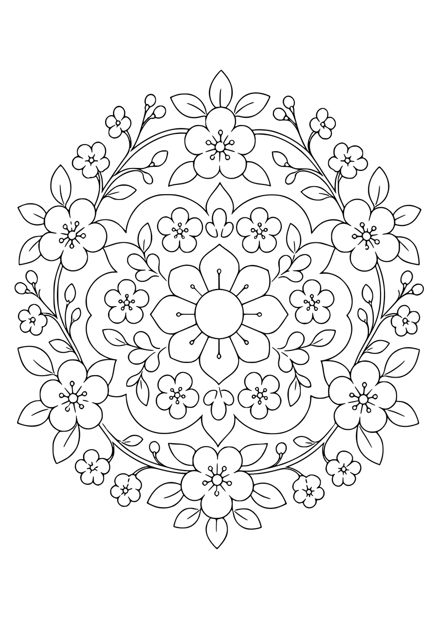 Bloemenmandala Bloesem kleurplaat