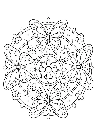 Blue butterfly mandala — kostenloses Ausmalbild zum Ausdrucken