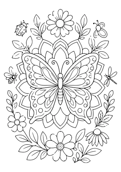 Garden butterfly mandala — kostenloses Ausmalbild zum Ausdrucken