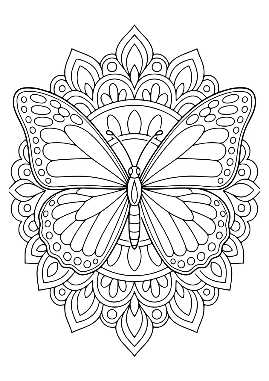 Monarch butterfly mandala — page de coloriage gratuite à imprimer
