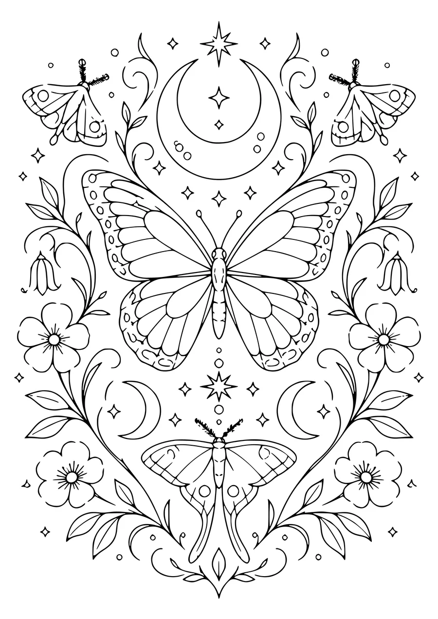 Night butterfly mandala — page de coloriage gratuite à imprimer