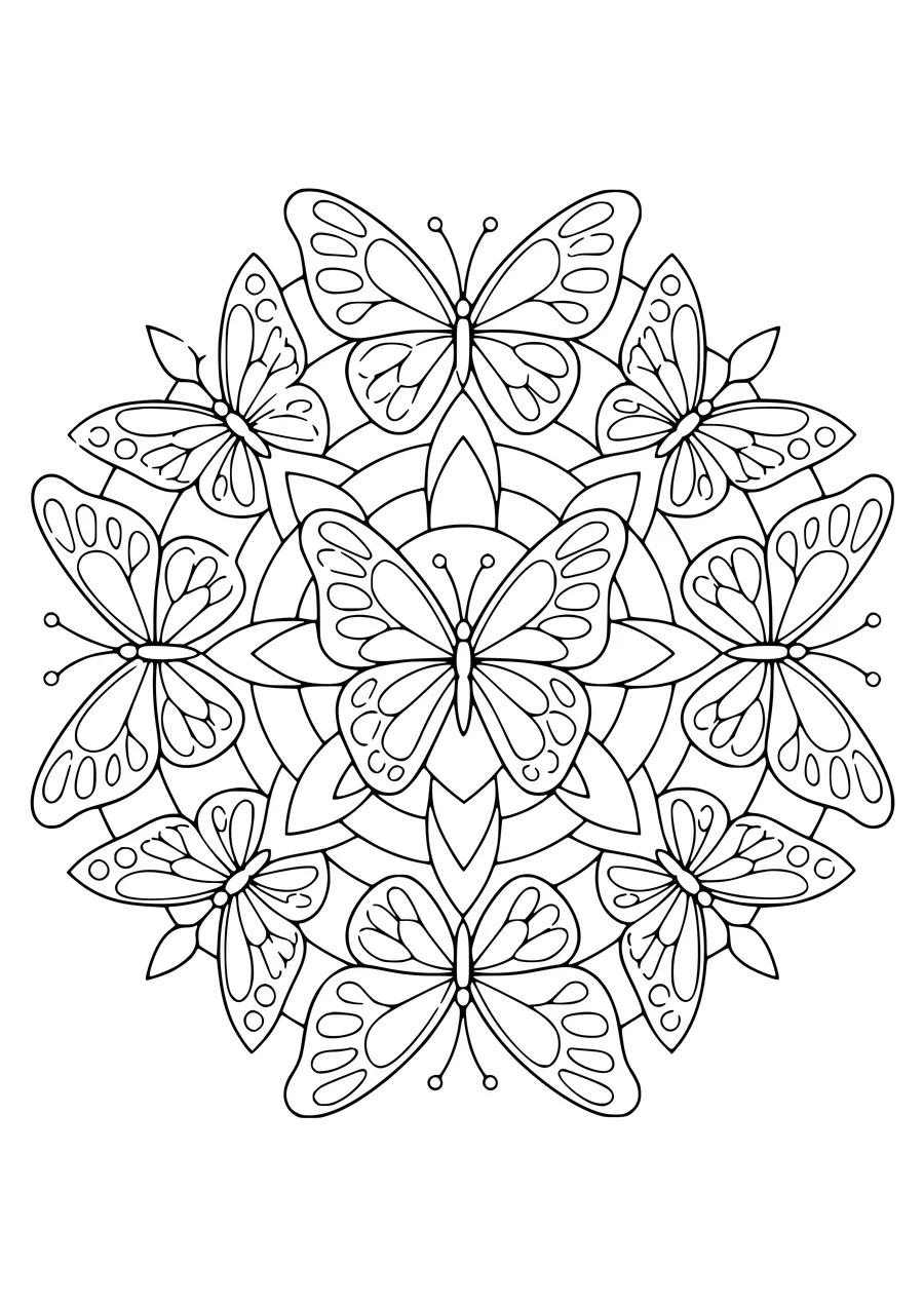 Vlindermandala Vleugels kleurplaat