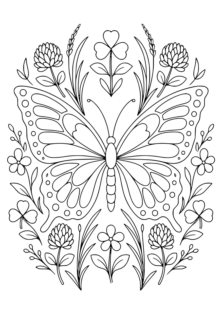 Vlindermandala Veld kleurplaat