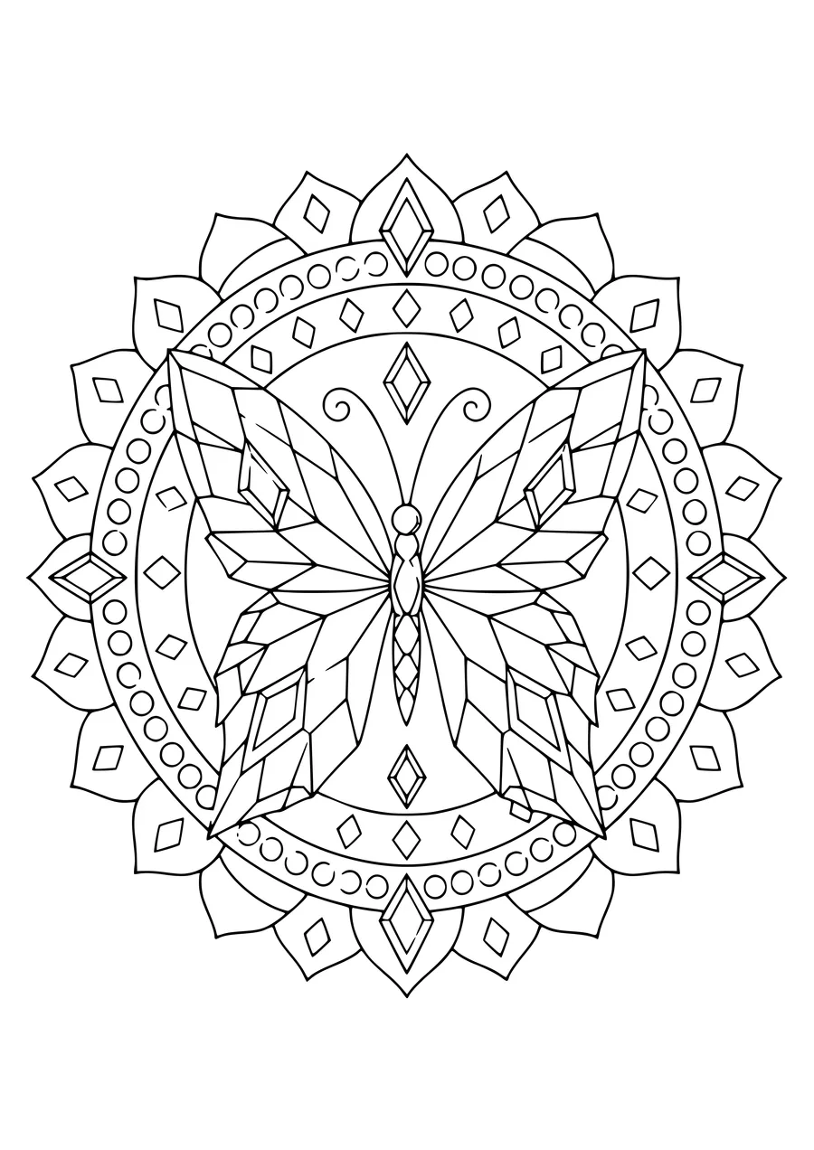 Vlindermandala Kristal kleurplaat