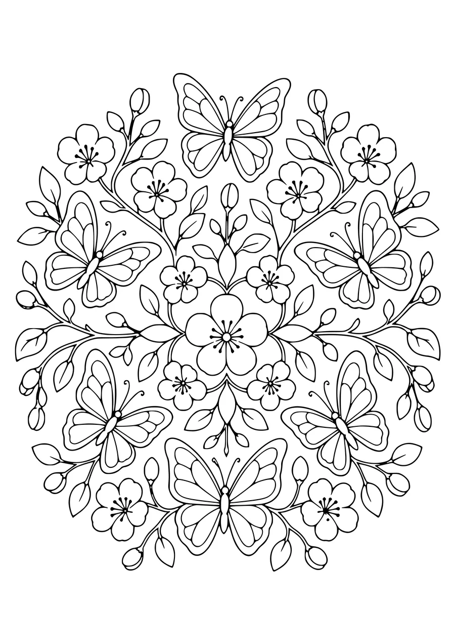 Blossom butterfly mandala — page de coloriage gratuite à imprimer