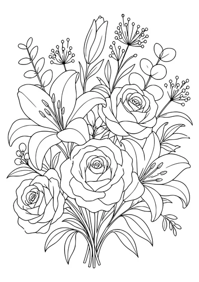 Adult flower bouquet — kostenloses Ausmalbild zum Ausdrucken